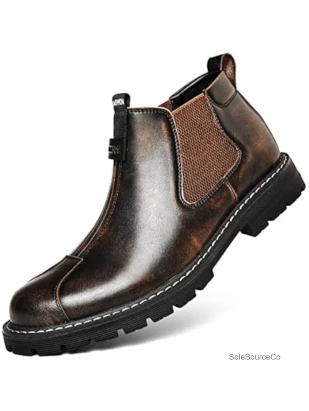 Men's Leather Chelsea Boots Non-Slip Slip On Ankle High Top Work Shoes